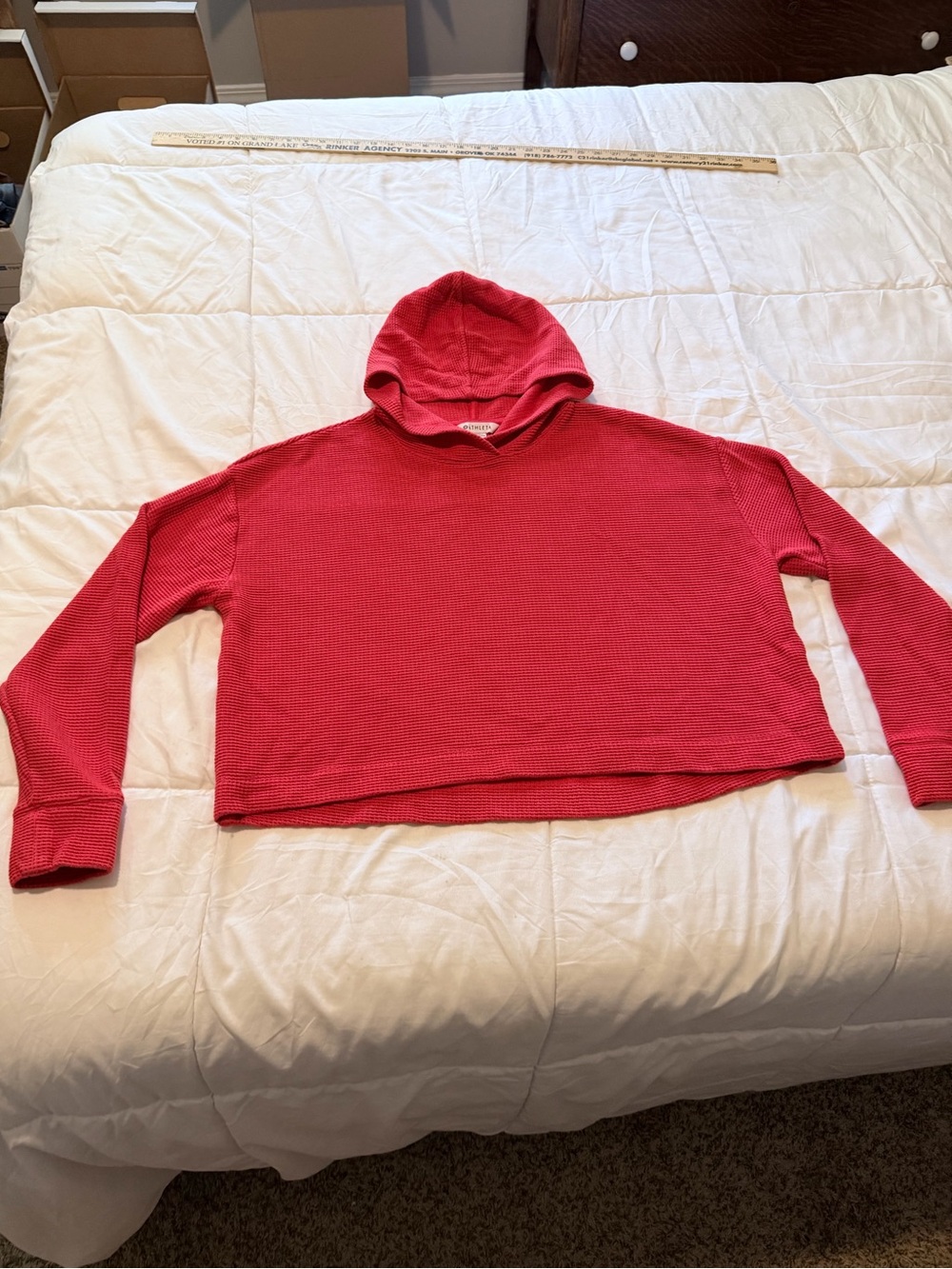 Athleta Coral Cropped Waffle Hoodie